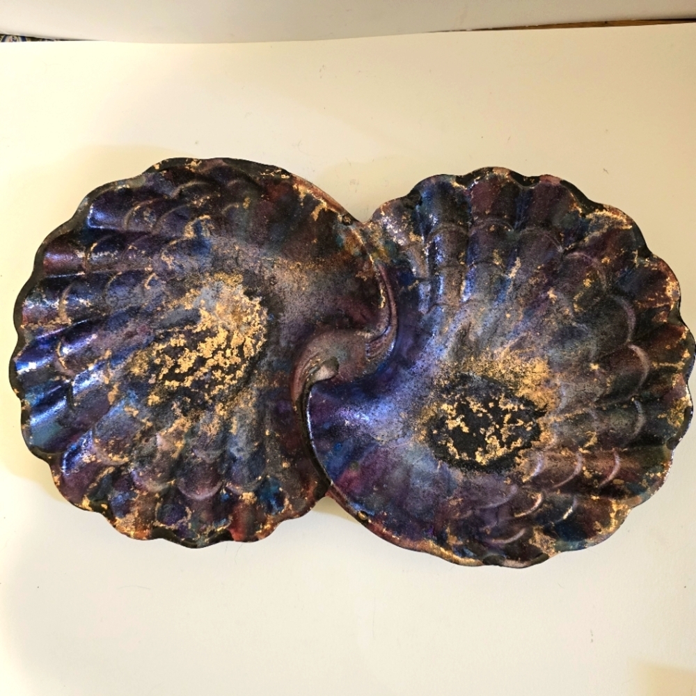 HANDCRAFTED Upcycled Porcelian Seashell Platter HANDPAINTED Tabeltop Art Decor